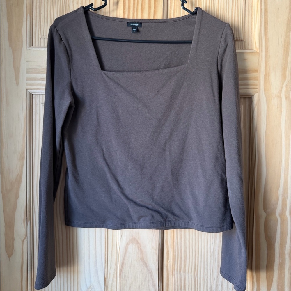 Express Chocolate Long Sleeve Square Neck Top